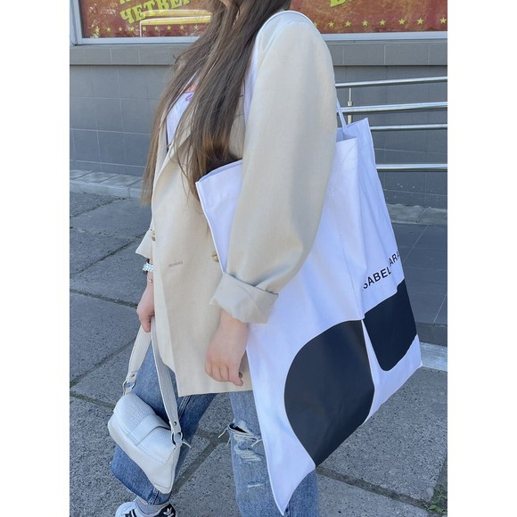 Isabel Marant Designer Canvas Tote Bag Shopper White Logo Big Size Large - Picture 5 of 7